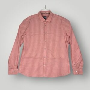 Armani Exchange Slim Fit‎ Mens Large Long Sleeve Pinkish Striped Pearl Snap
